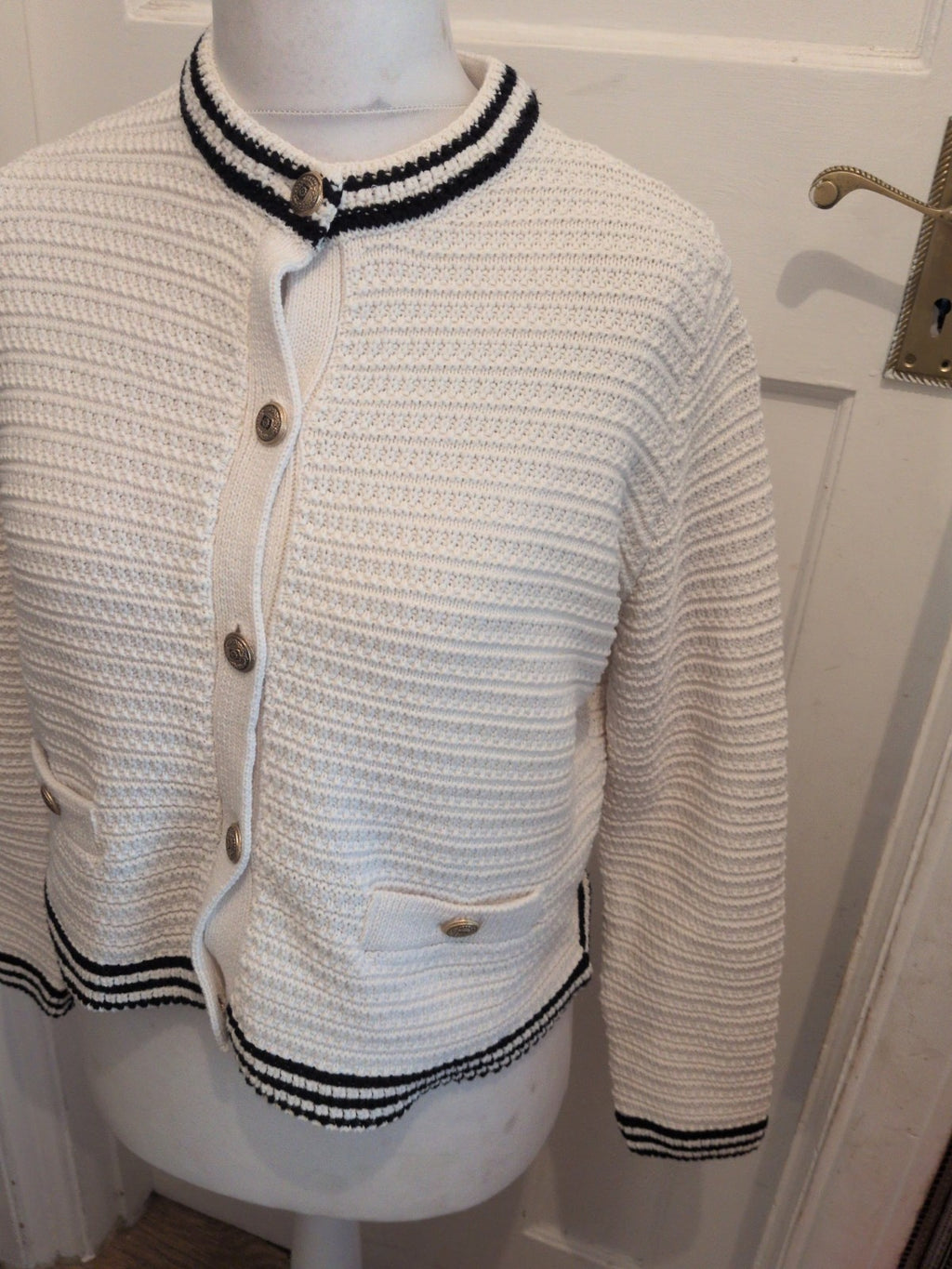 Ladies Marks And Spencer Size Medium White With Black Trim Heavy Buttoned...