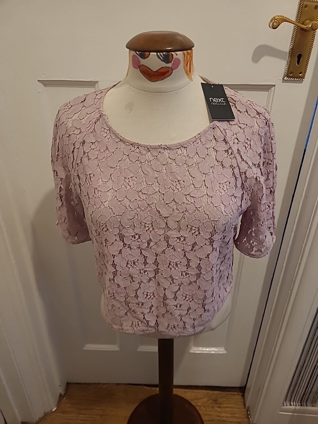 Brand New Ladies Next Size 10 Baby Pink Floral Lace Short Sleeved Tshirt