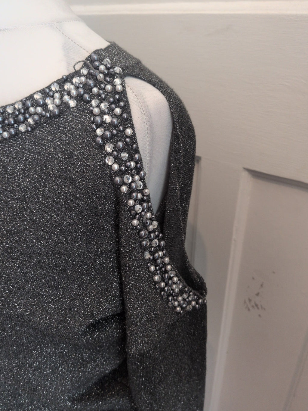 Wallis 12 Silver Shimmer Long Sleeve Diamante Oversized Top