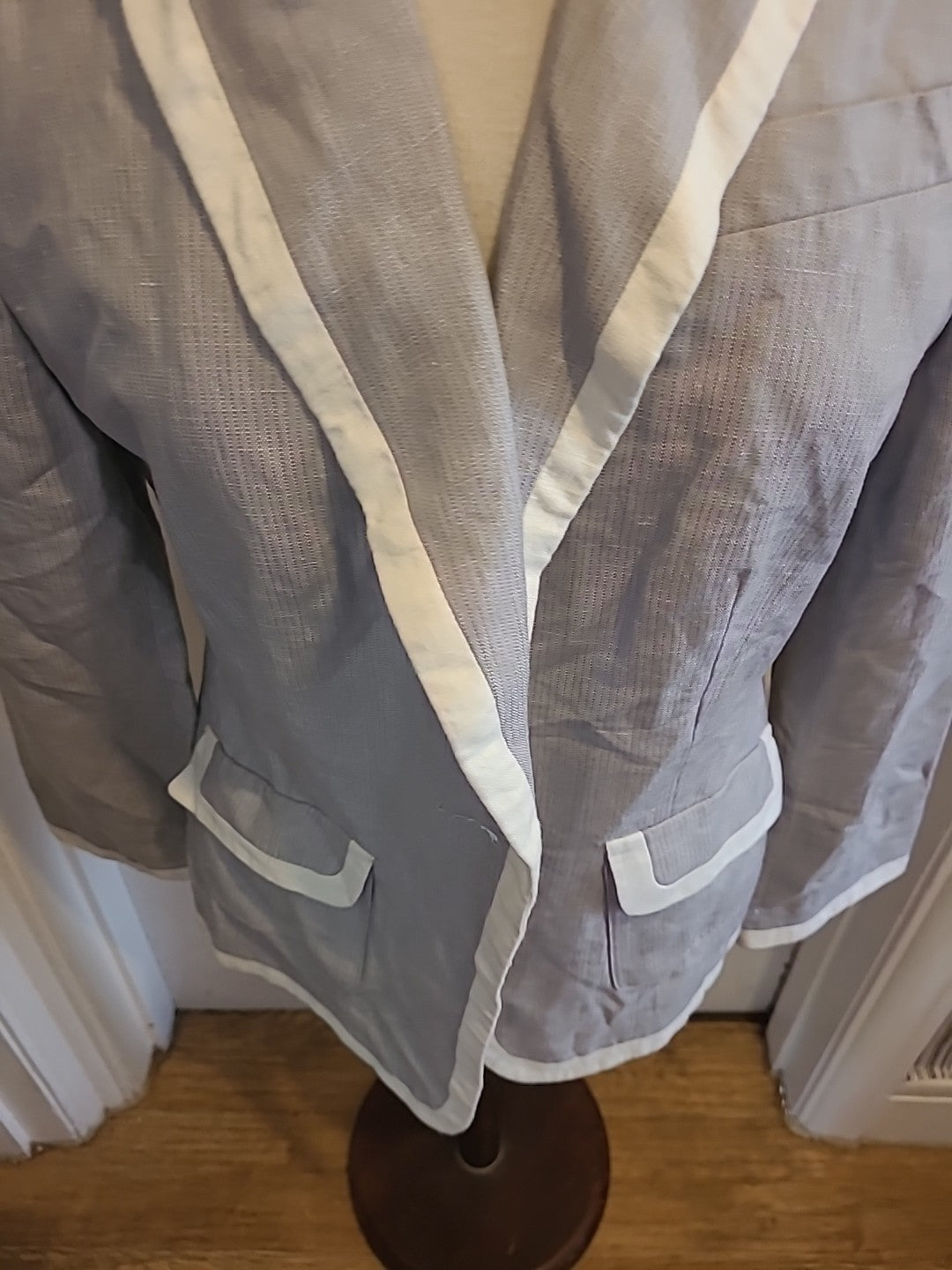 Ladies Principles Size 14 Grey White Trim Padded Blazer