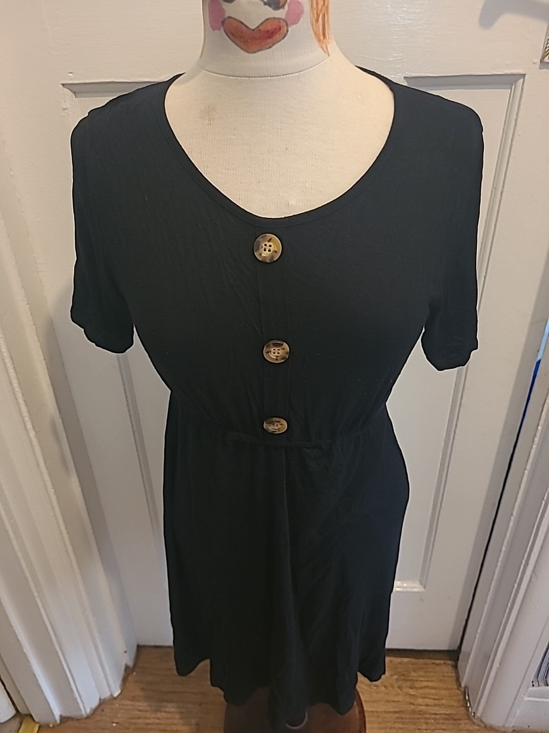 Ladies Boohoo Size 8 Black Short Sleeved Imitation Buttoned Dress