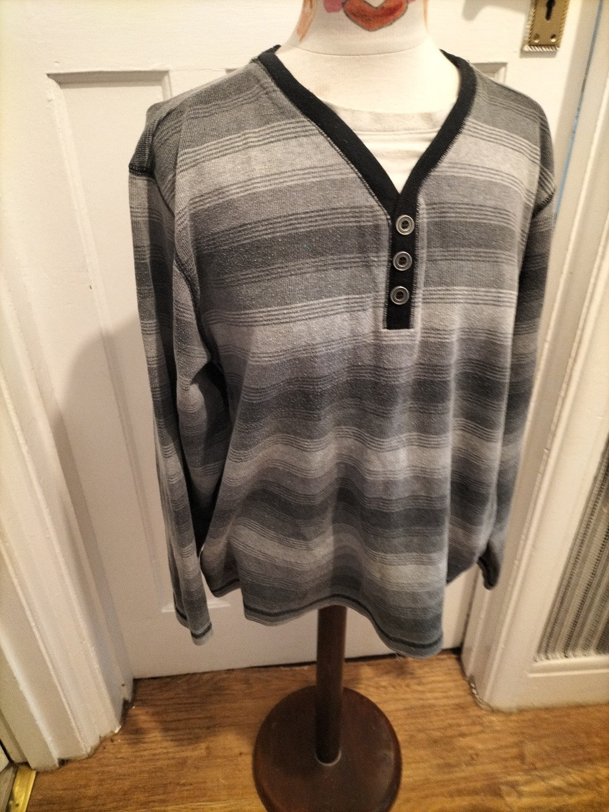 Mens Easy Size 2xl 2 Tone Grey Striped Long Sleeved Polo