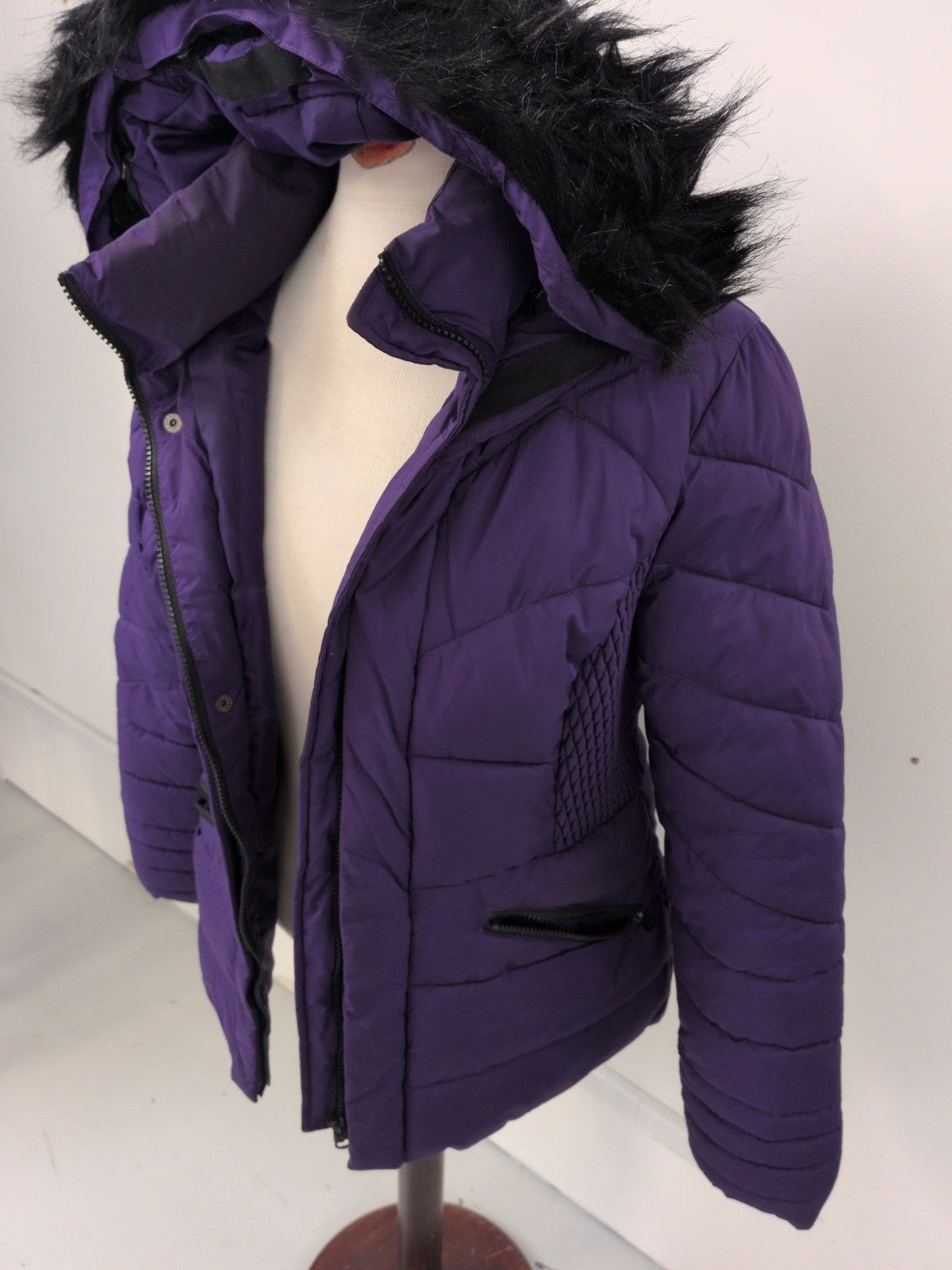 Tu 14 Purple With Black Faux Fur Puffer Coat