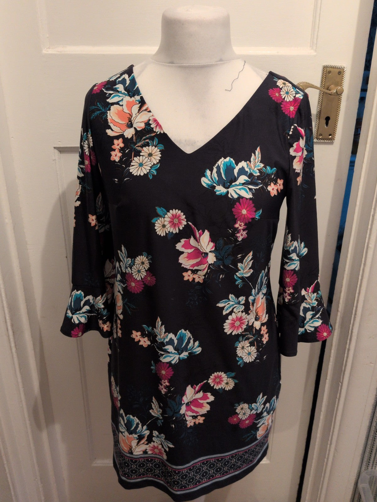 F&F 12 Navy Floral 3/4 Sleeve Dress