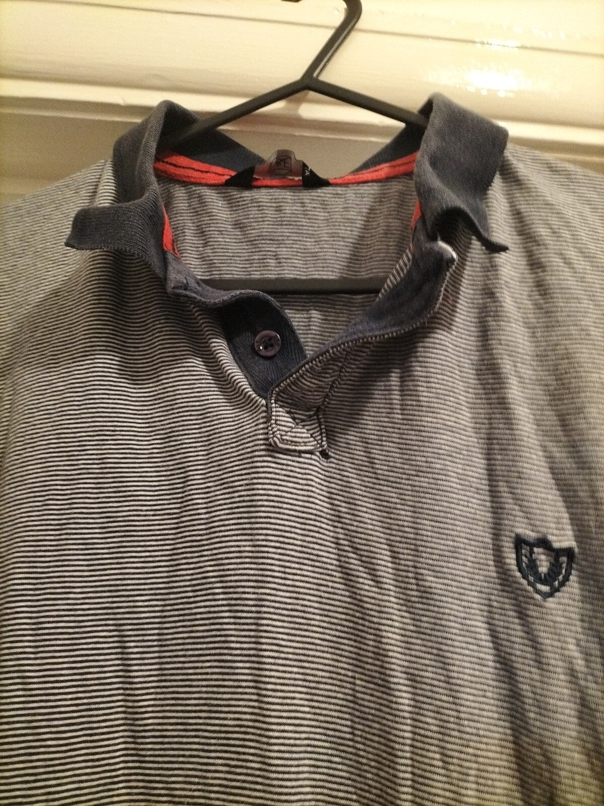 Mens F+F Size Small Grey/white/navy Polo Shirt
