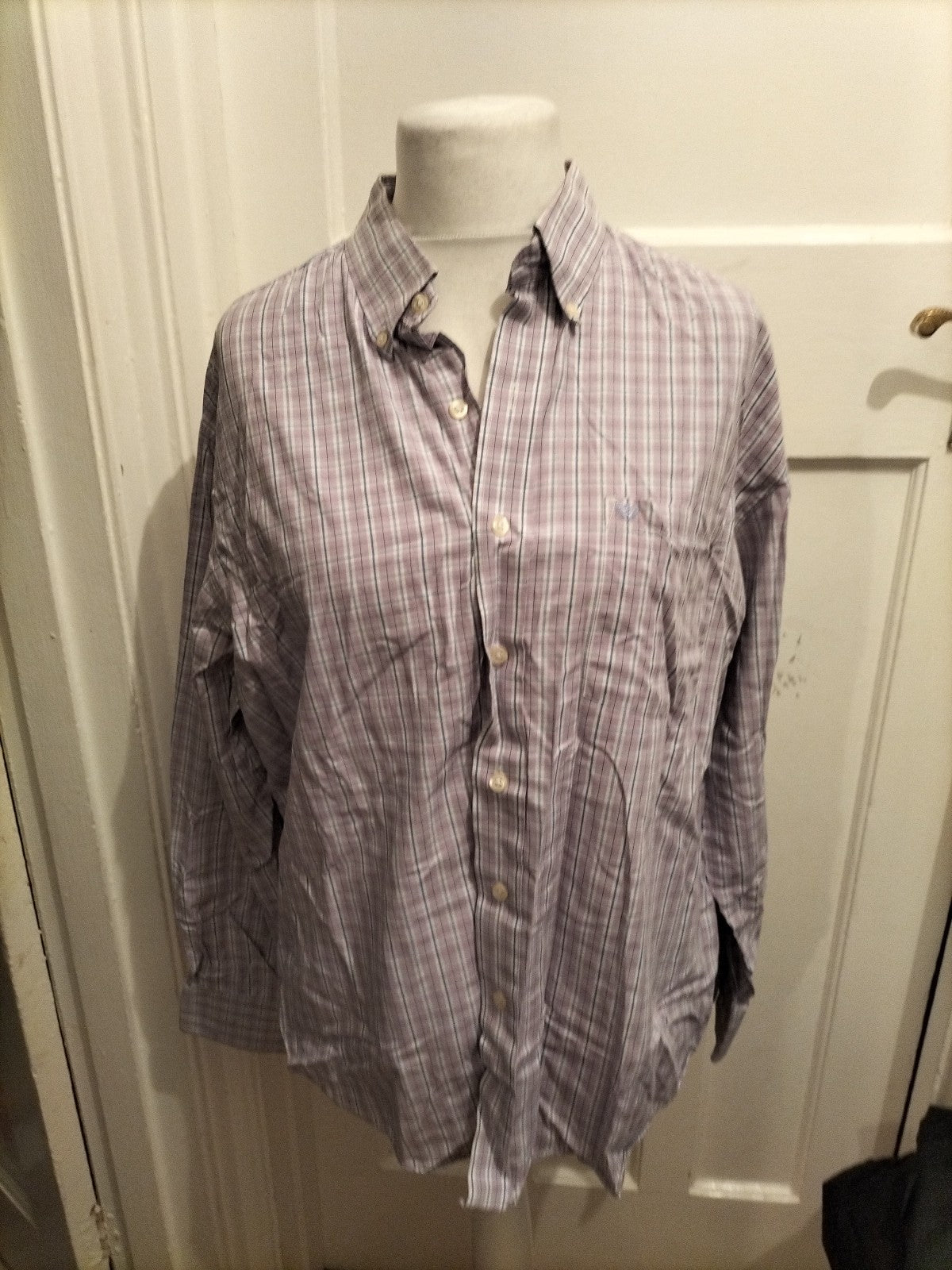 Mens Izod Size Large Purple Check Long Sleeve Shirt