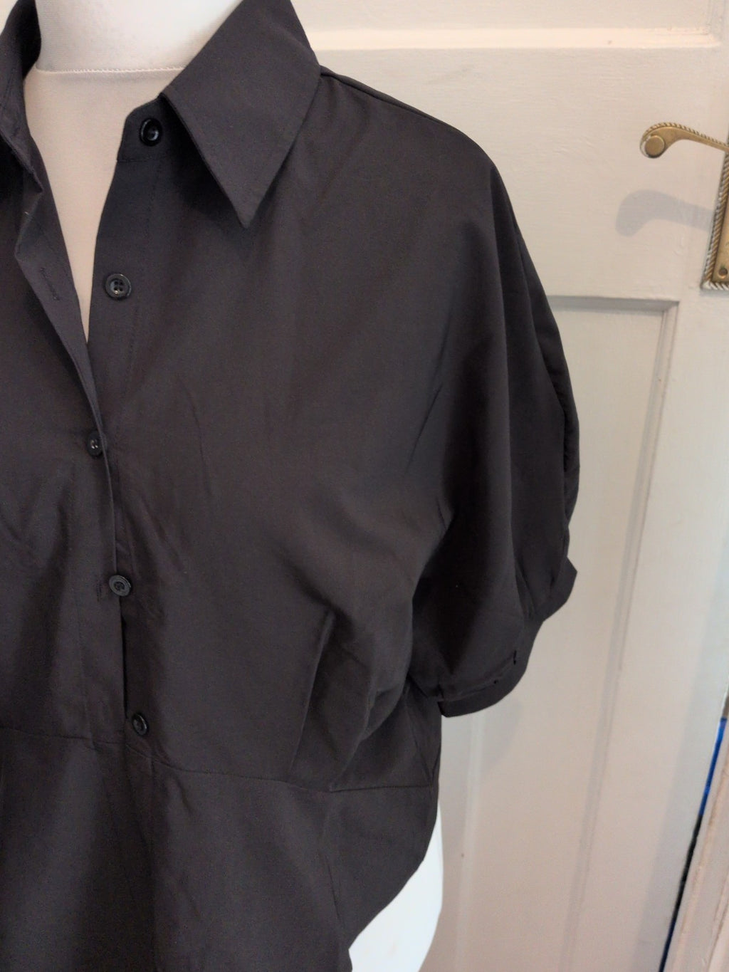 Large Black Short Sleeve Buttoned Blouse Smart