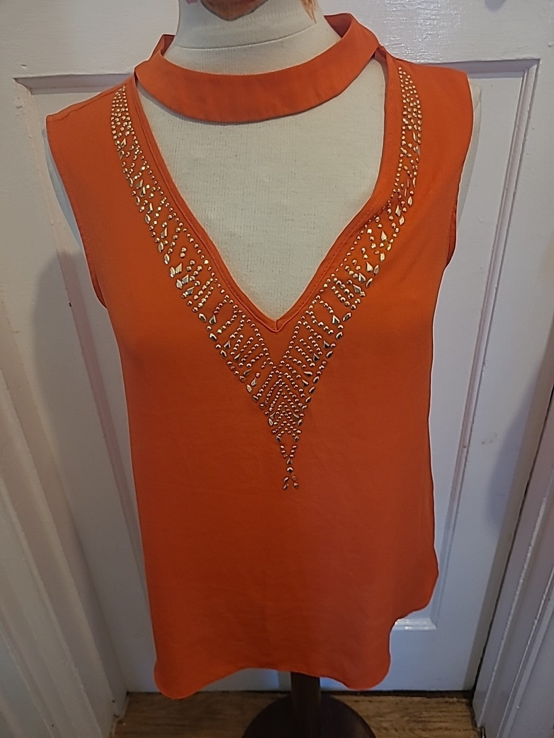 Ladies Star By Julien Mcdonald Size 10 Orange With Diamonte Sleeveless Blouse