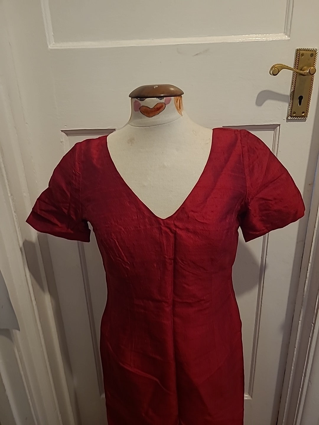 Ladies Size S/M Red Lined Short Sleeved Long Length Dress