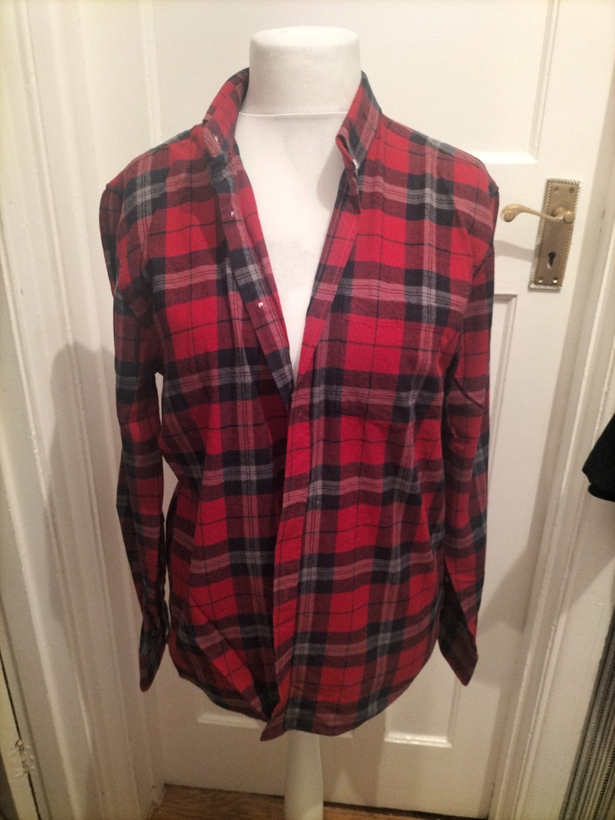 Mens Peacocks Size L Regular Fit Red/Burgundy Check Long Sleeved Shirt