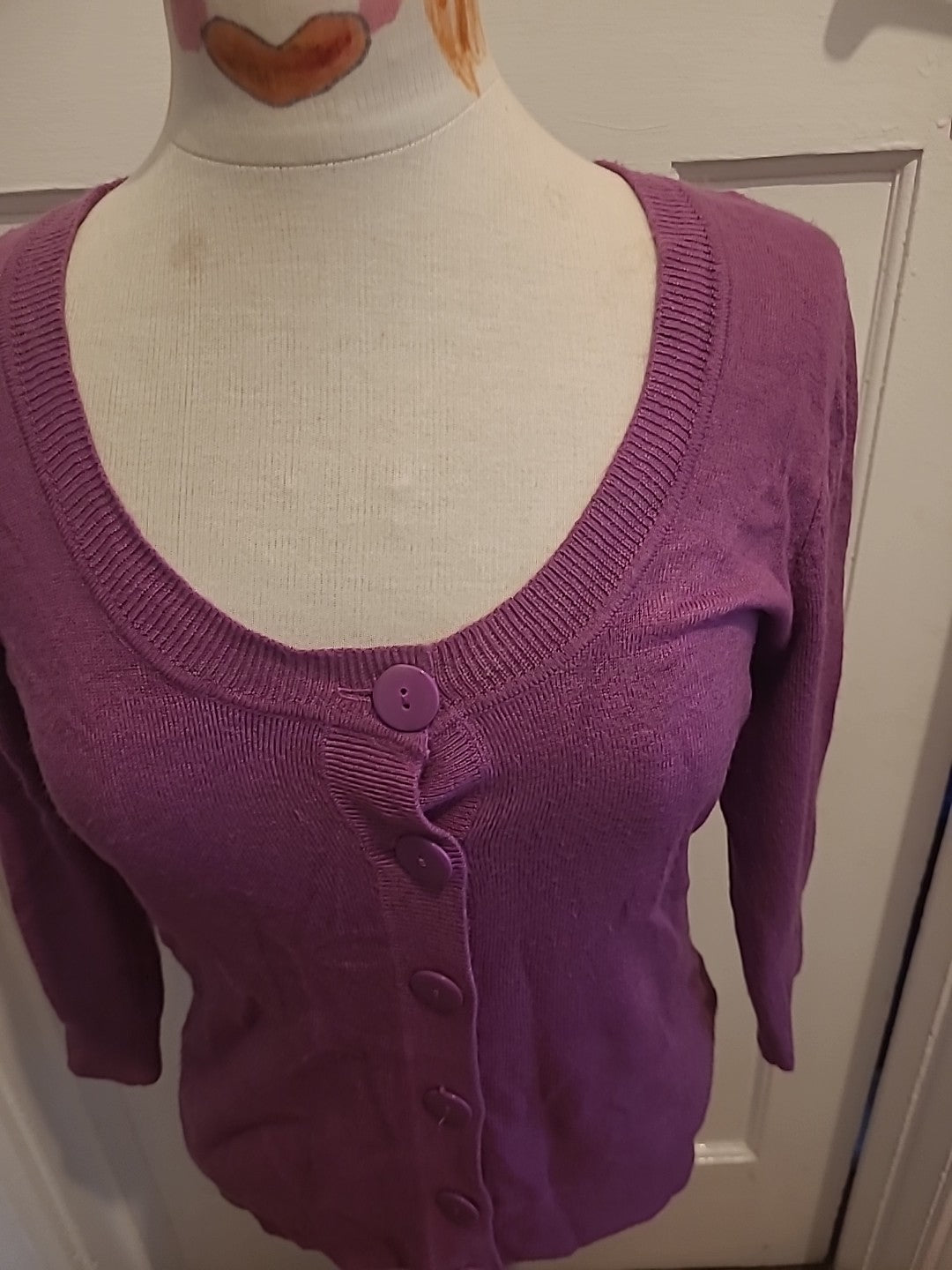 Ladies George Size 12 Purple Long Sleeved Scoop Neck Cardigan
