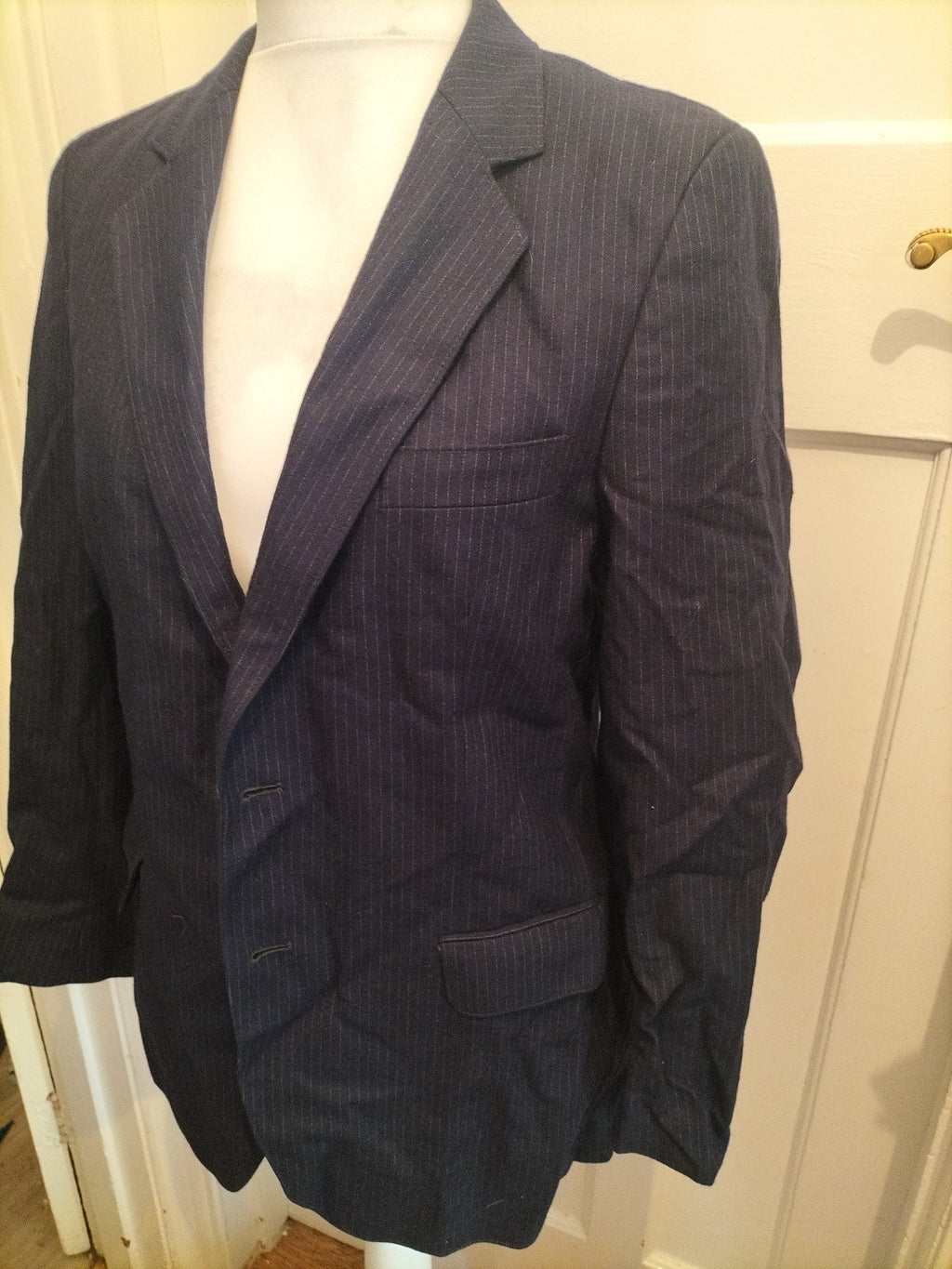 Mens Wool Medium Navy Pinstripe Suit Jacket