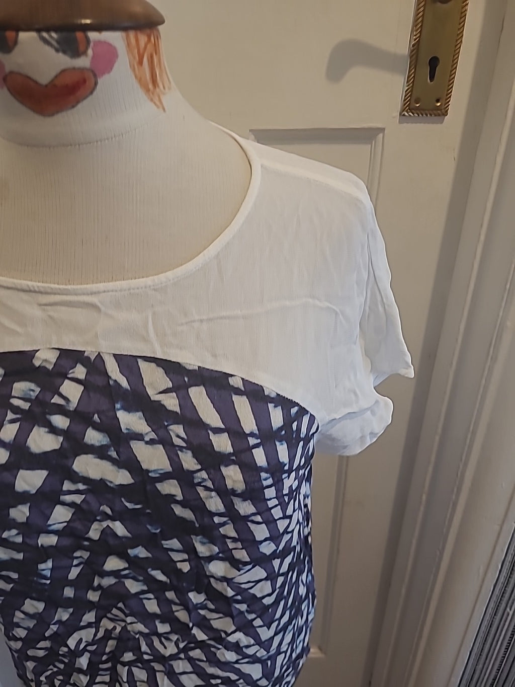 Ladies Mary Portas Size 10 White Purple Short Sleeved Tshirt