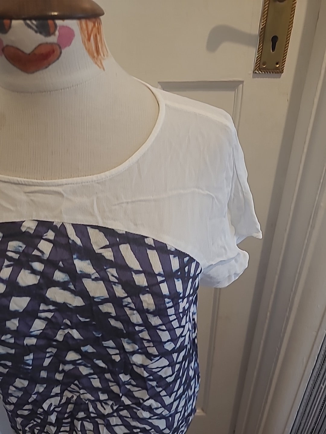 Ladies Mary Portas Size 10 White Purple Short Sleeved Tshirt