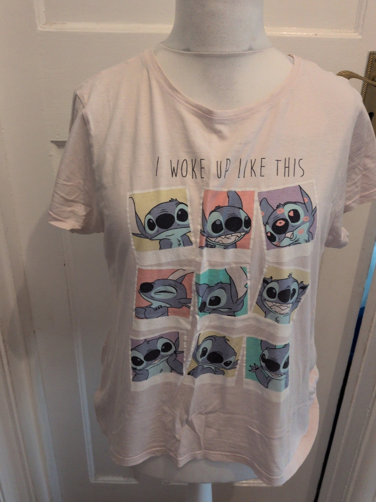 Primark Disney Medium Pale Pink Stitch Short Sleeve Pyjama Top