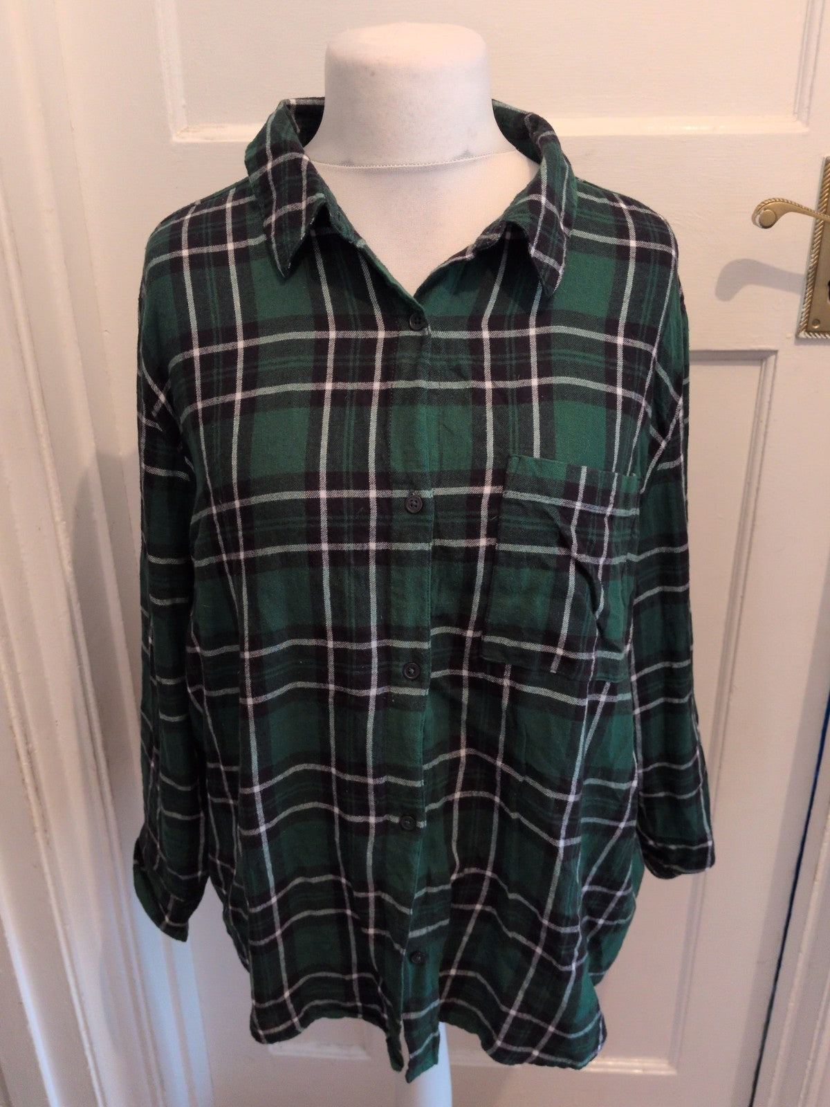 Primark XL Green Check Long Sleeve Buttoned Shirt
