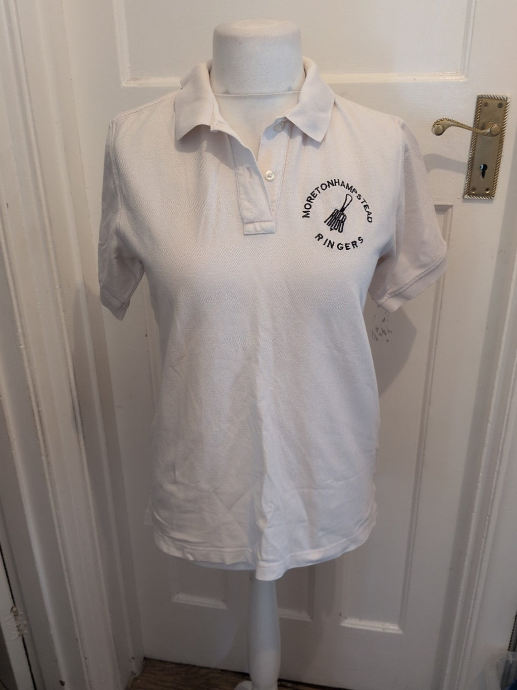 Lands End 10-12 White Ringers Short Sleeve Polo