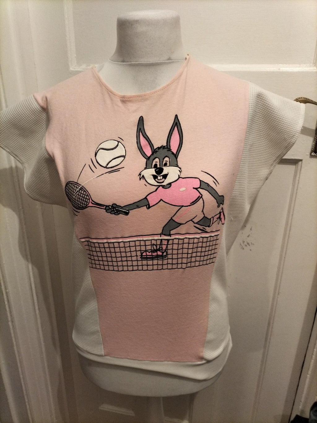 Ladies Size Small White Bunny Short Sleeve Top Has Marks On