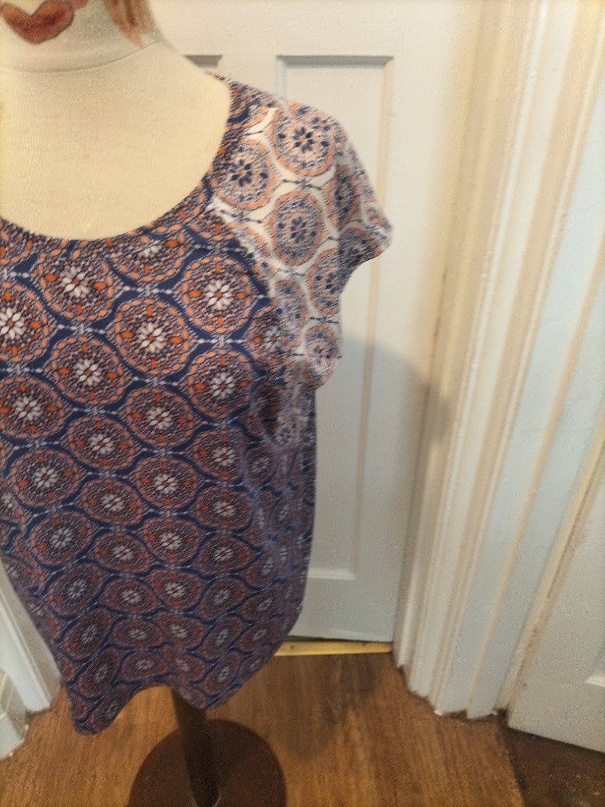 Ladies Marks And Spencer Size 14 Blue Pink Round Neck Tshirt