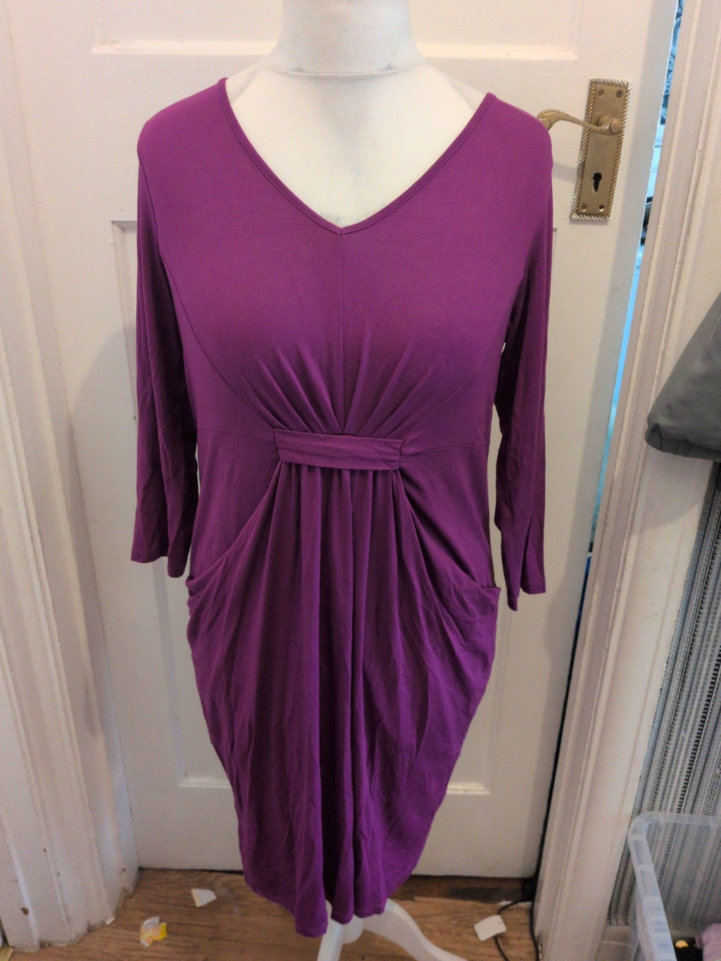 Marks And Spencer 14 Magenta 3/4 Sleeve Dress