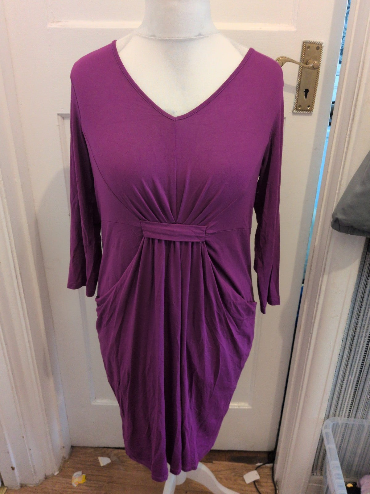 Marks And Spencer 14 Magenta 3/4 Sleeve Dress