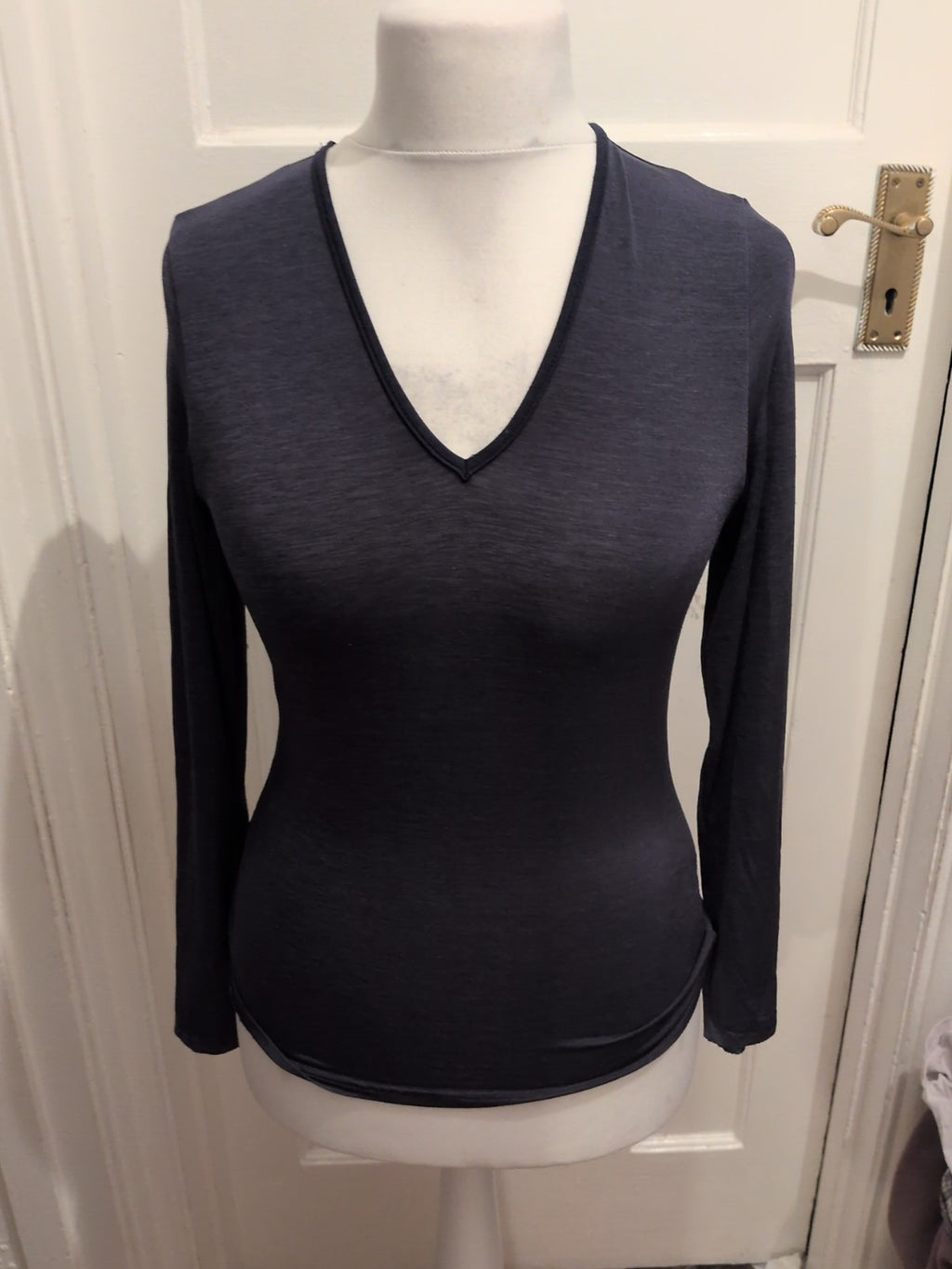 Next 10 Dark Blue V Neck Lightweight Long Sleeve T-shirt