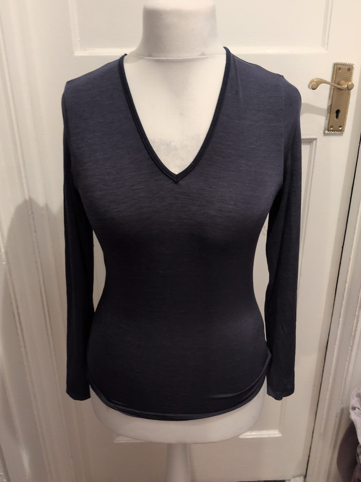 Next 10 Dark Blue V Neck Lightweight Long Sleeve T-shirt