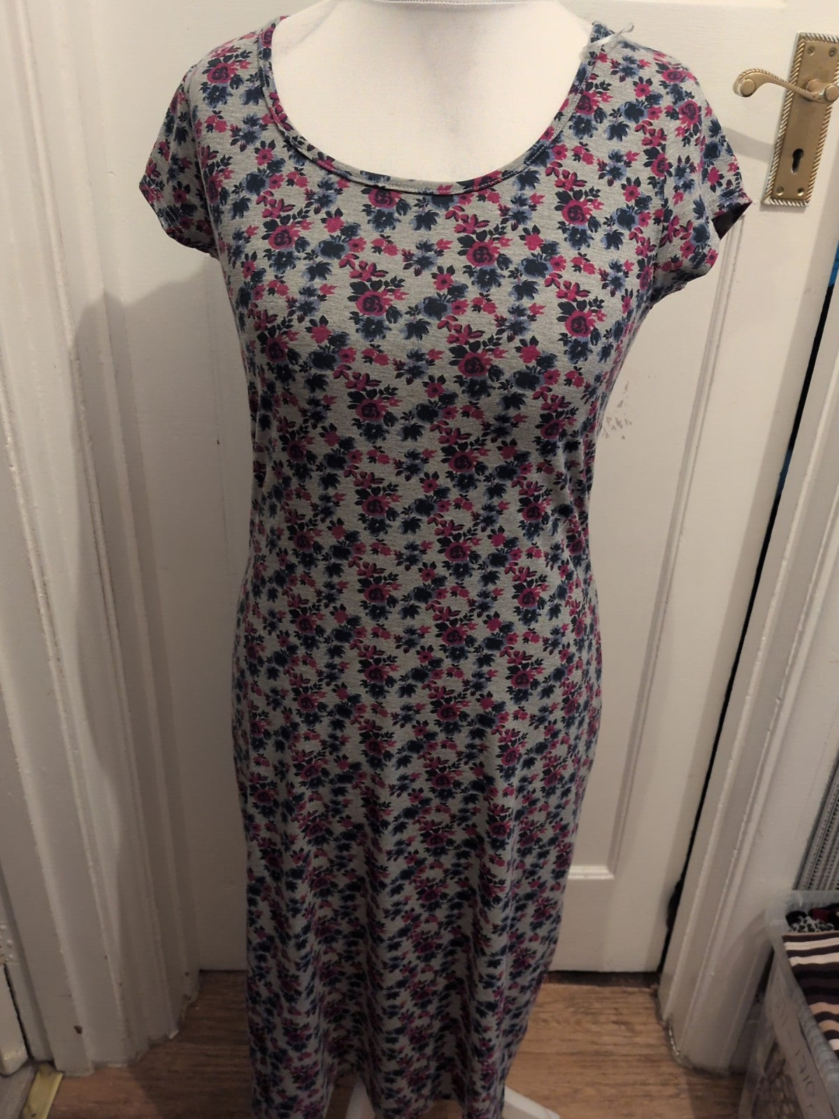 Papaya 14 Purple And Grey Floral Short Sleeve Long Dress