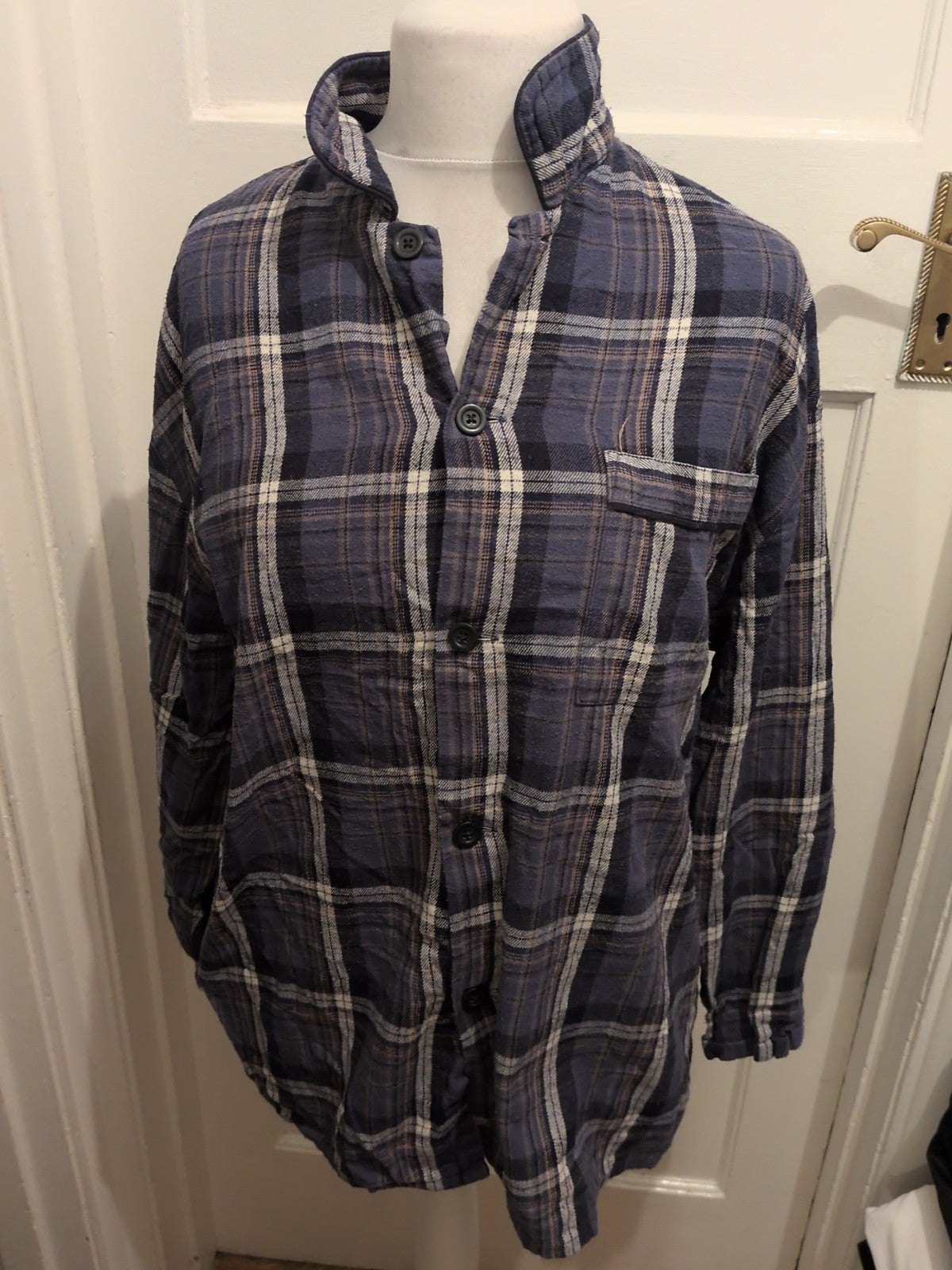 Marks And Spencer Large Blue Check Long Sleeve Pyjama Top