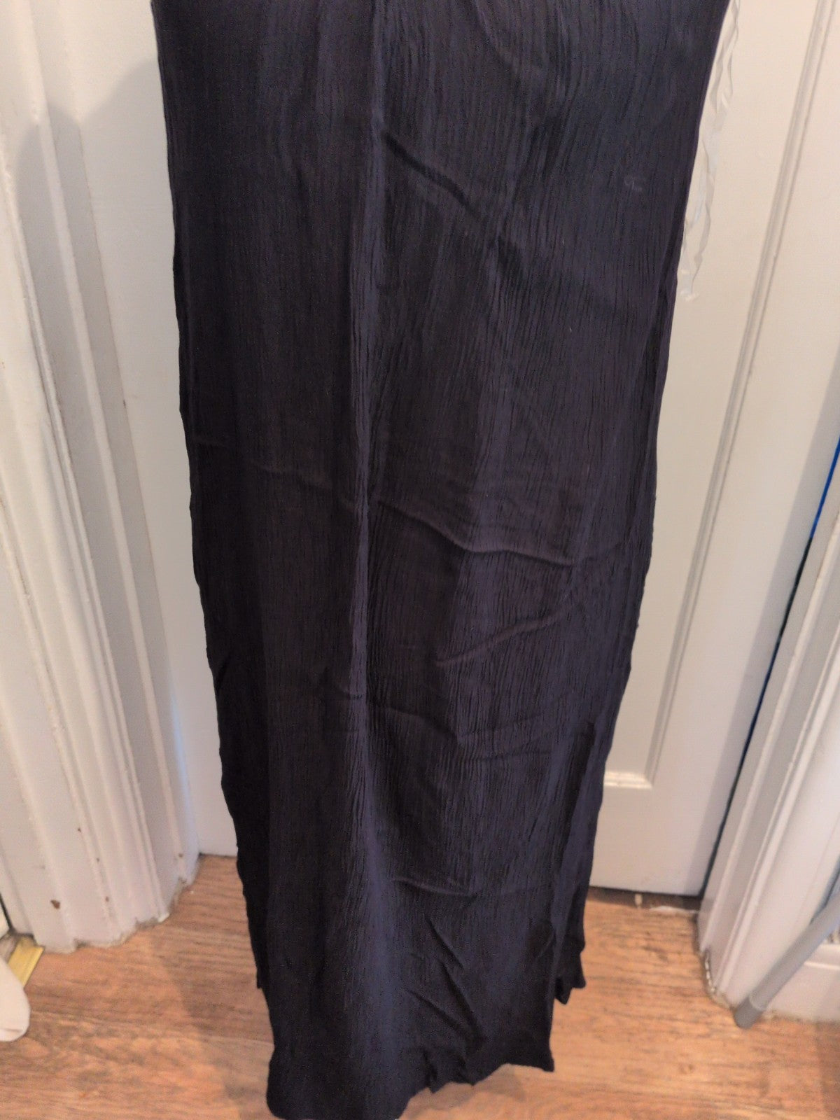 Papaya Medium Black Crinkle Long Length Sleeveless Dress
