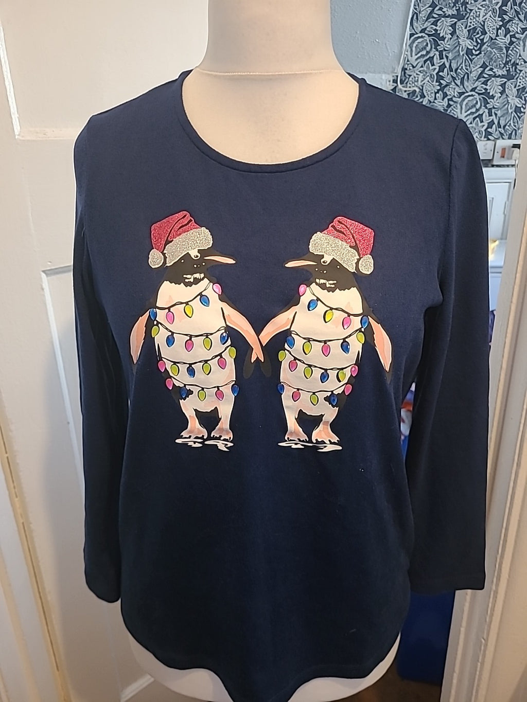 Ladies Tu Size 10 Navy Penguin Pyjama Top