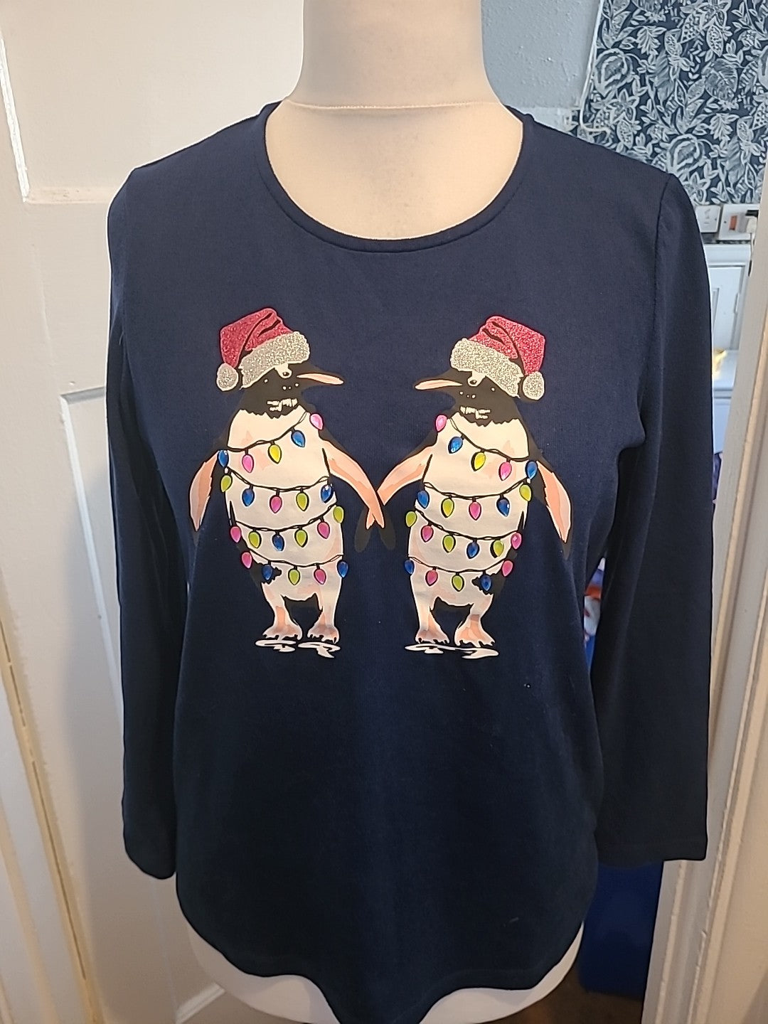 Ladies Tu Size 10 Navy Penguin Pyjama Top