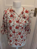 M&Co 10 Pink Red Floral 3/4 Sleeve Blouse