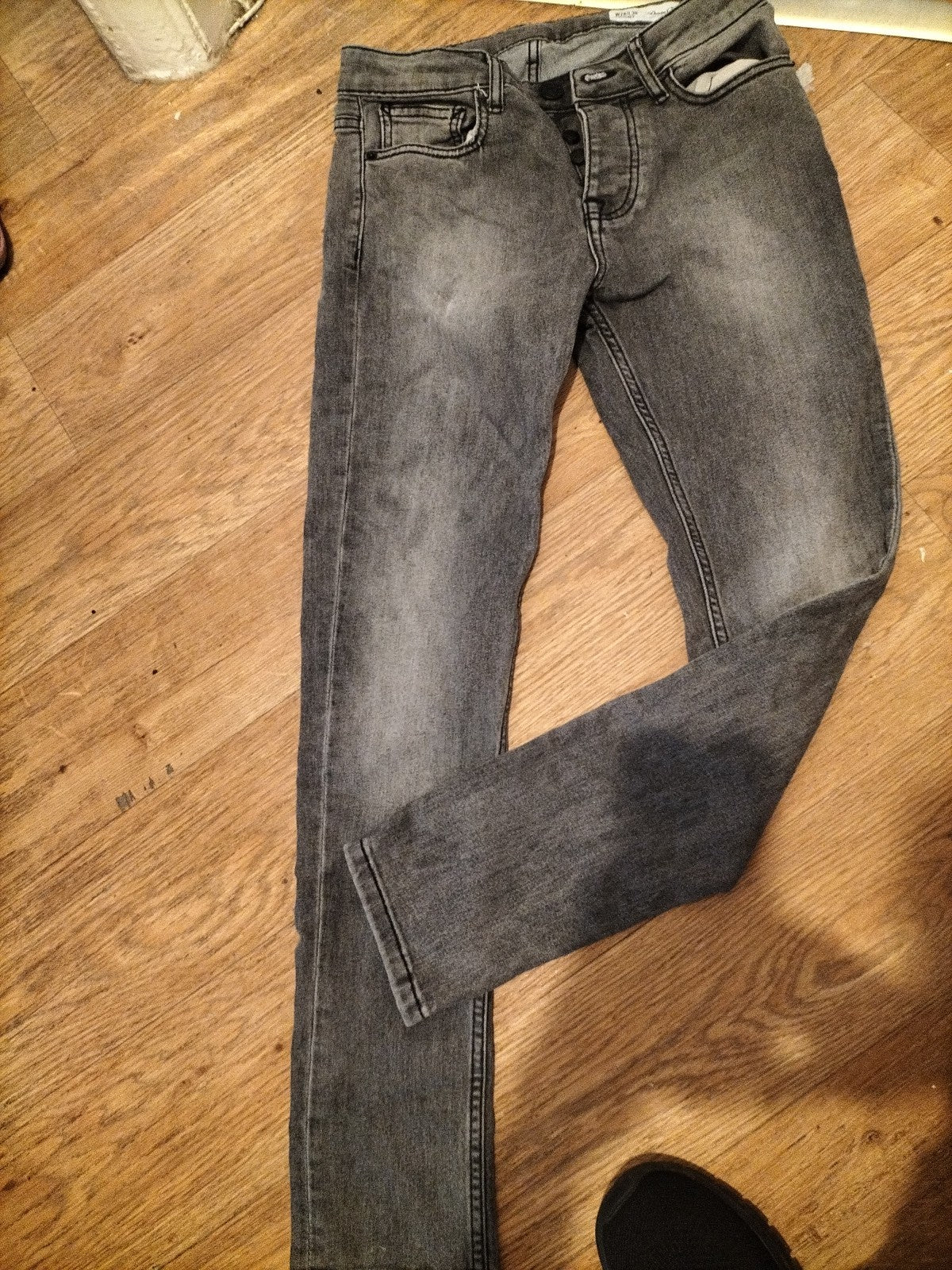 Mens Jeans Primark W28 L30 Skinny Fit Button Fly Grey