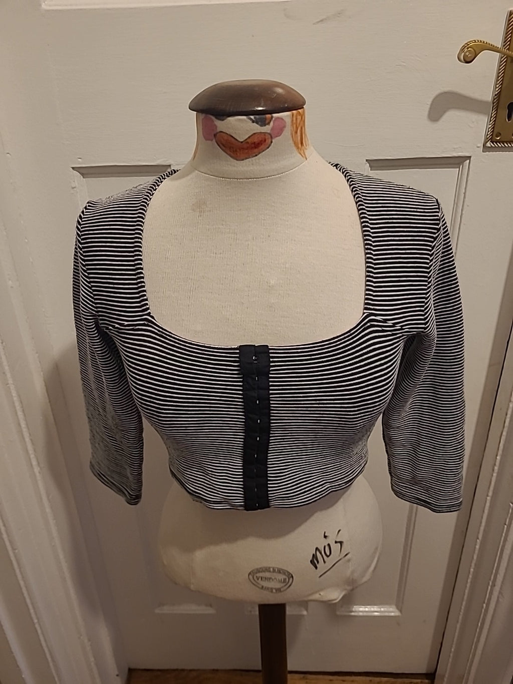 Ladies Cooperative Size Small Black White Striped Crop Top