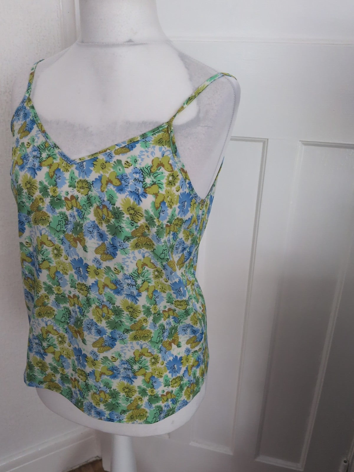 Shein Medium Green And Blue Floral Sleeveless Cami Top