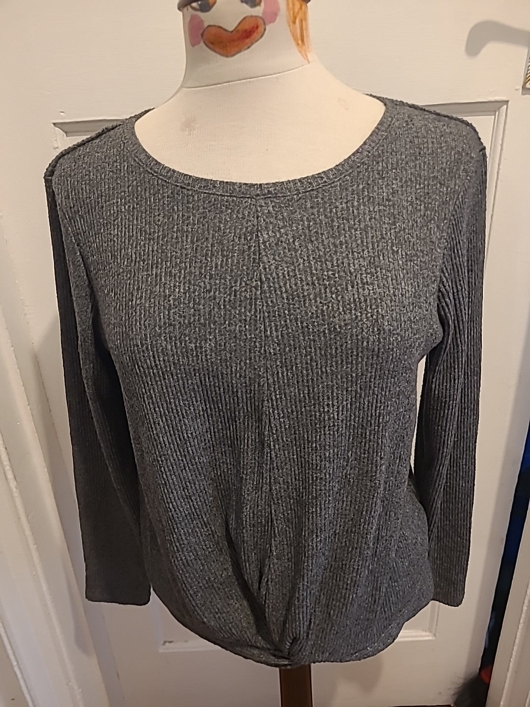 Ladies M&Co Size 12 Grey Long Sleeved Ribbed Blouse