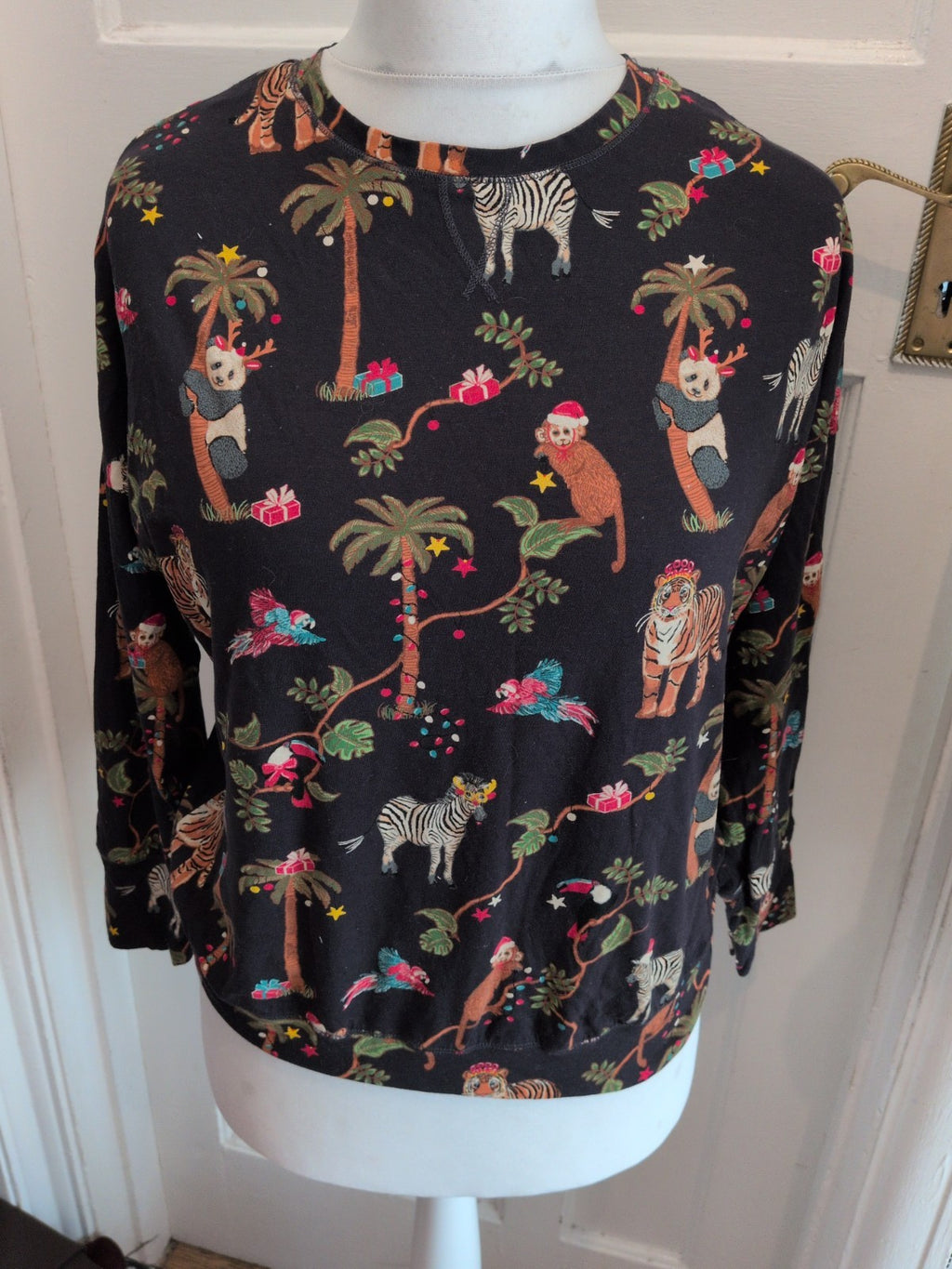 Marks And Spencer Small Black Safari Pattern Long Sleeve Pyjama Top