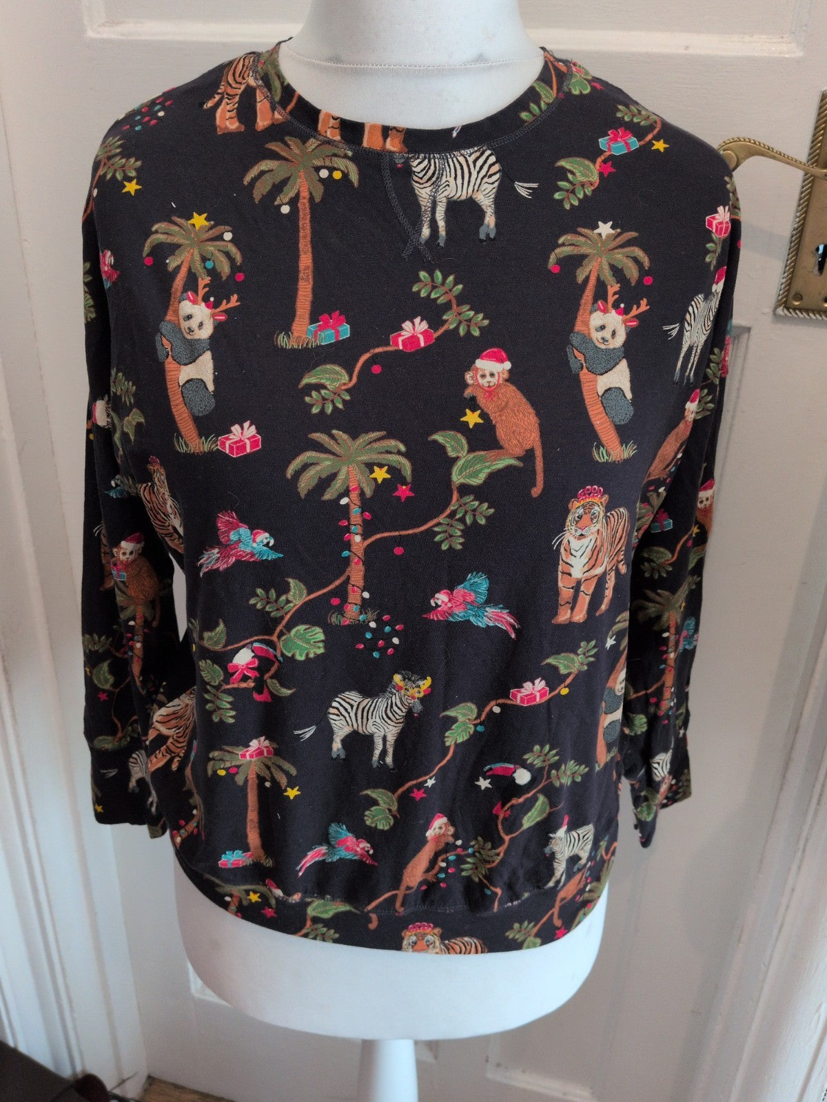 Marks And Spencer Small Black Safari Pattern Long Sleeve Pyjama Top