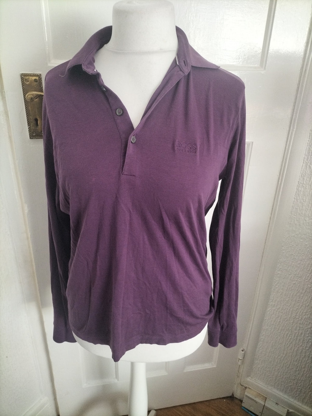 Mens Hugo Boss Size Small Long Sleeved Purple Polo