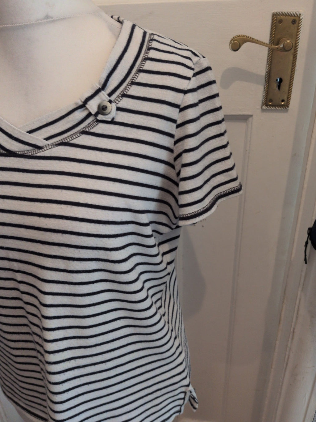 Per Una 20 White Stripe Short Sleeve Blouse