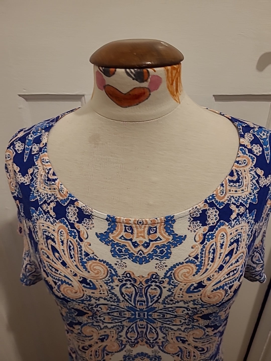 Ladies Marks And Spencer Size 14 Blue Mix Detailed Short Sleeved Dress