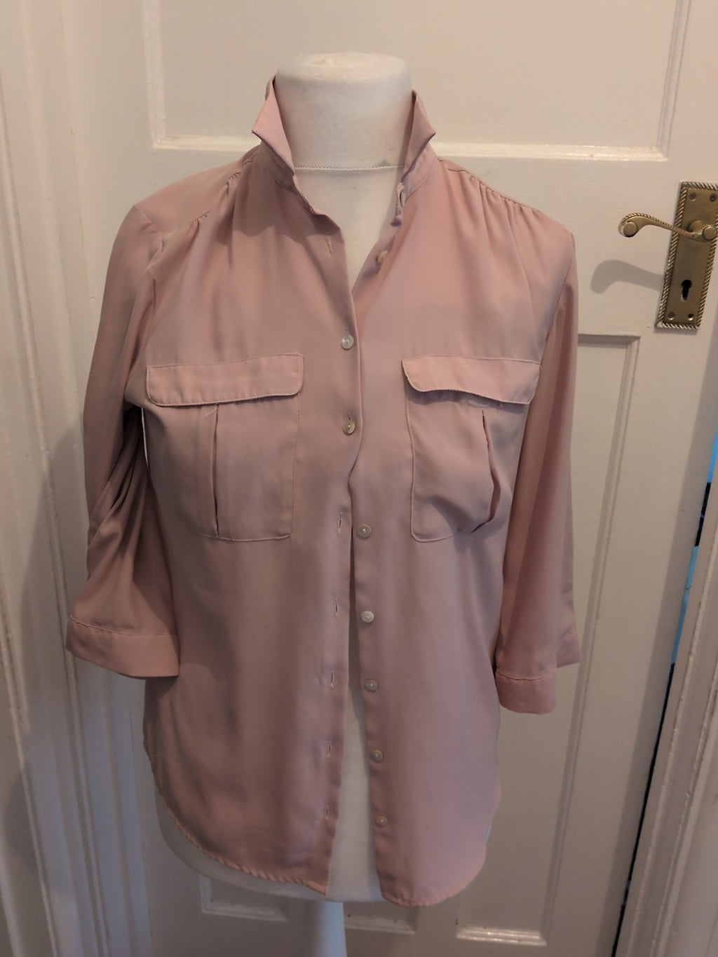 H&M 14 Pale Pink Long Sleeve Collared Blouse