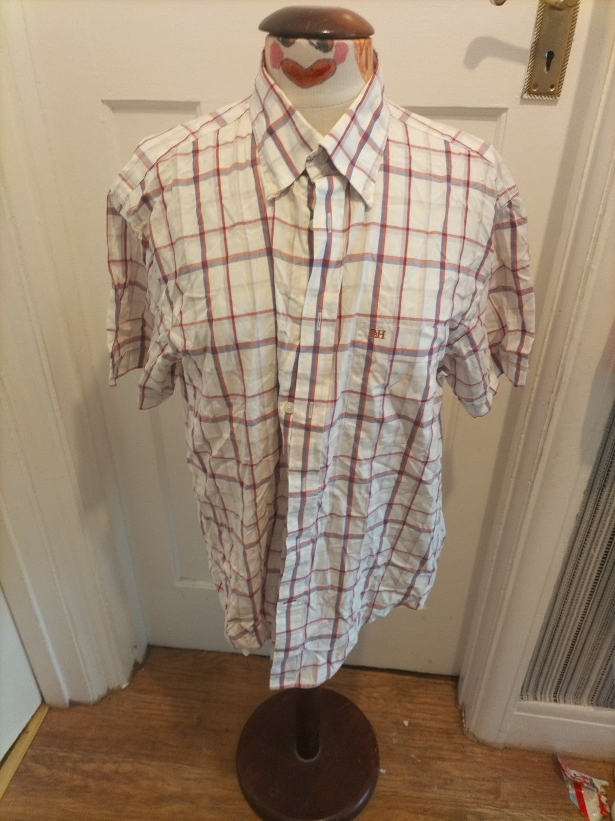 Mens Pedro Del Hierro Size Large Pin Point Oxford White Check Short Sleeved...
