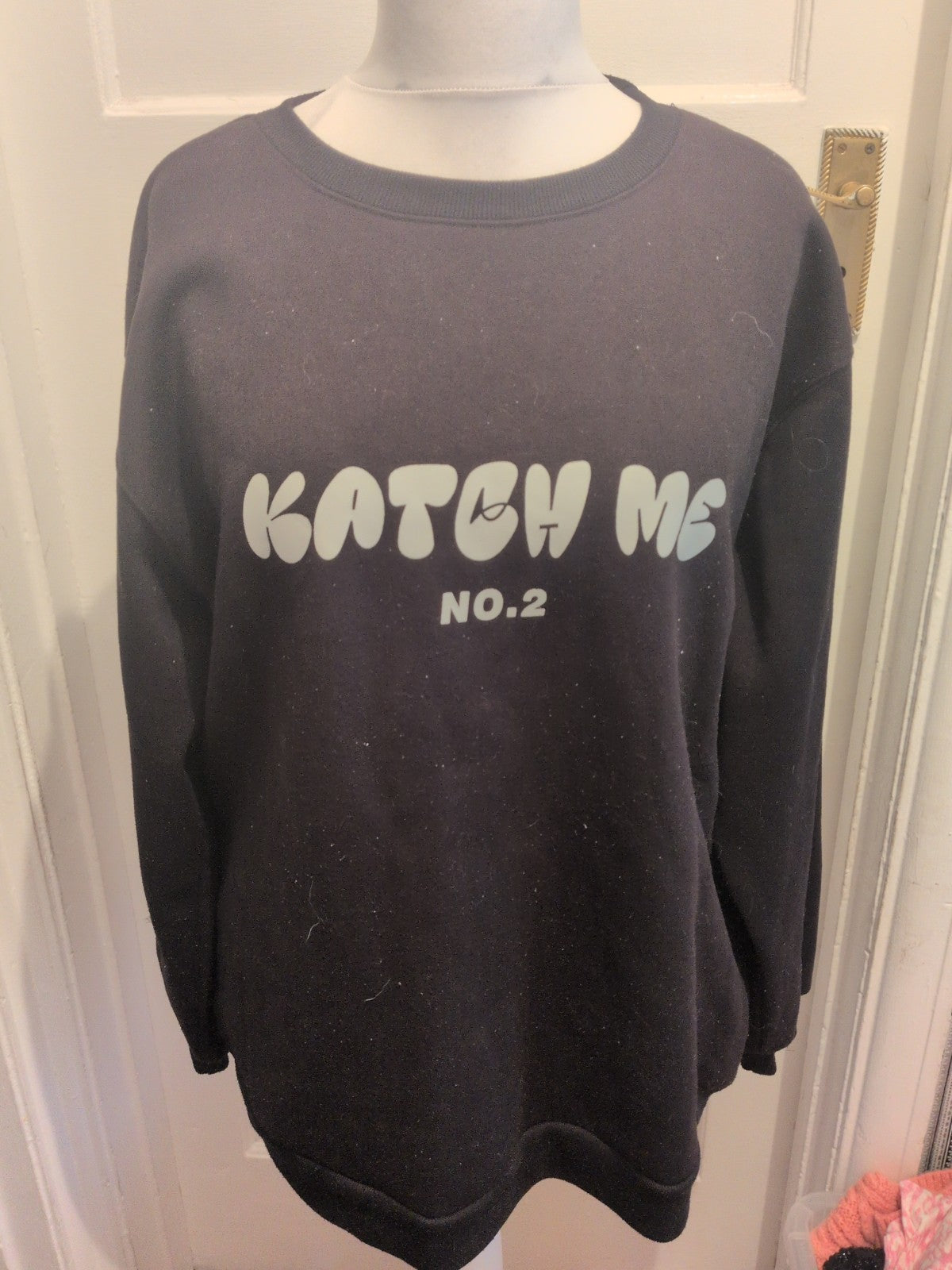 Katch Me Medium Black With White Print Long Sleeve Pullover Jumper