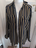 Primark 12 Navy And Yellow Stripe Long Sleeve Collared Buttoned Blouse