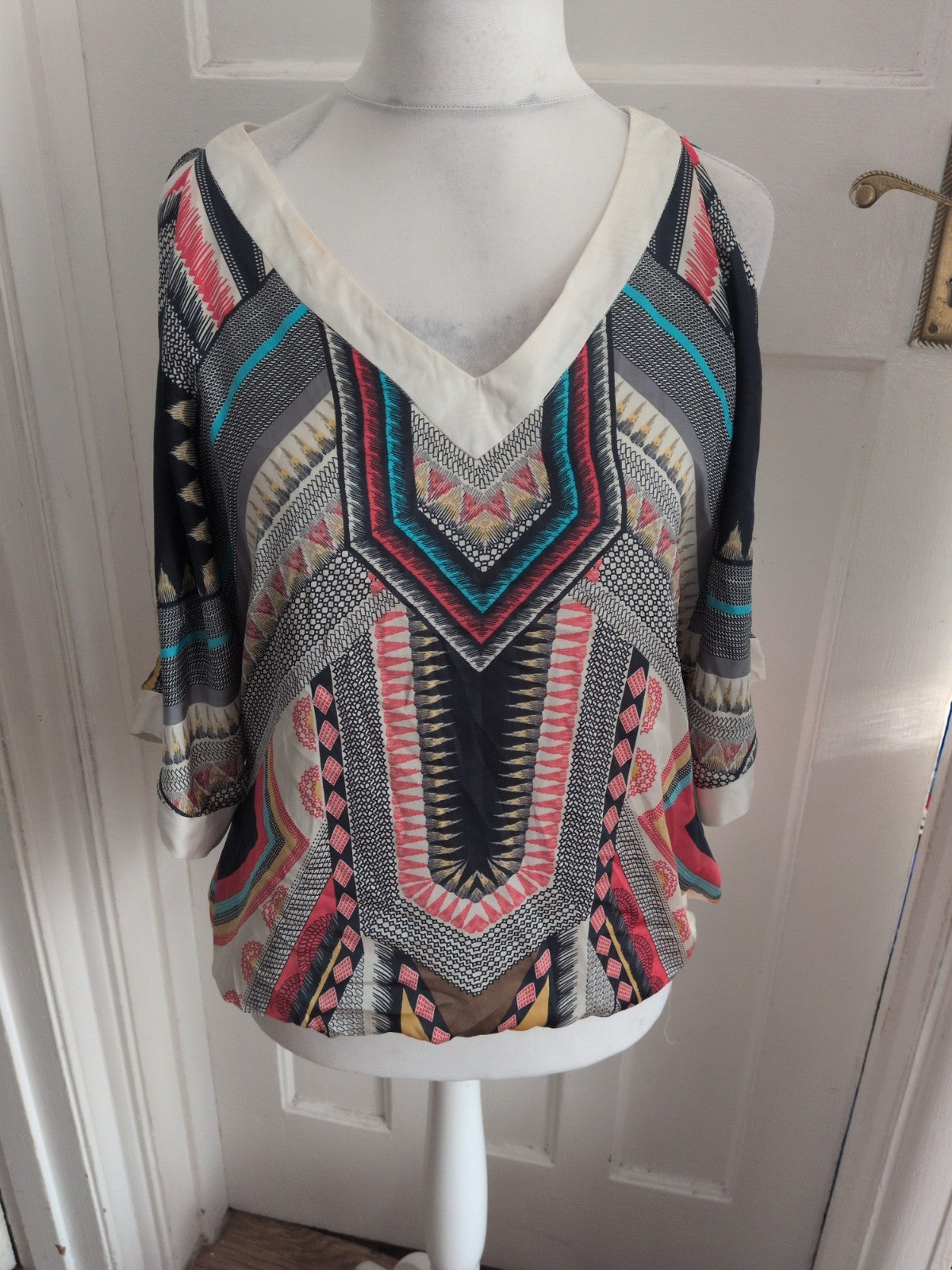 Wallis Medium Multi Aztec Short Sleeve Blouse
