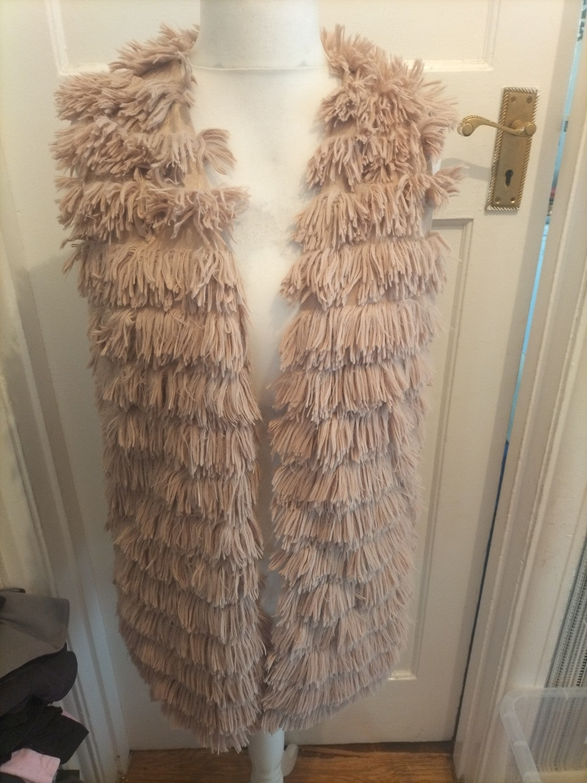 Ladies Papaya Size 12 Pale Brown Lined Fluffy Sleeveless Cardigan