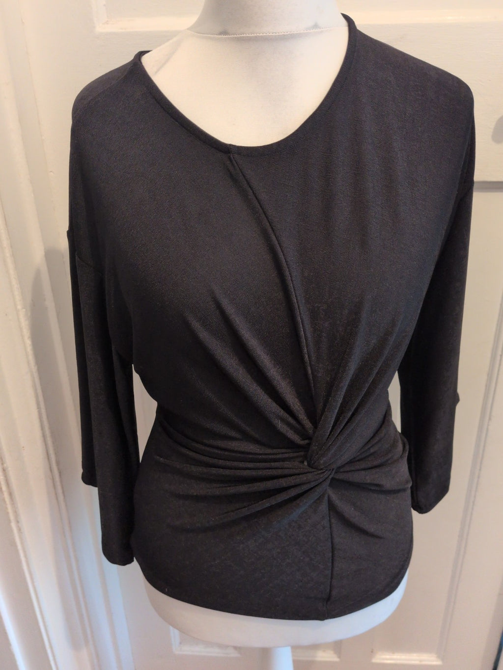 River Island 10 Black Long Sleeve Knot Front Blouse