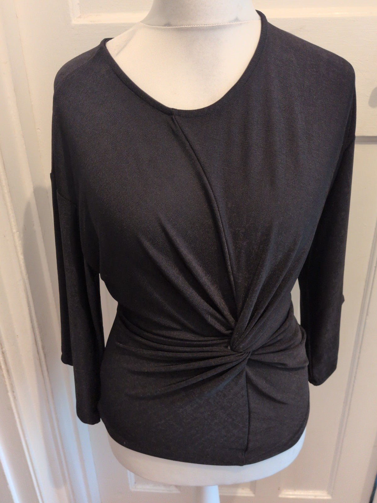 River Island 10 Black Long Sleeve Knot Front Blouse